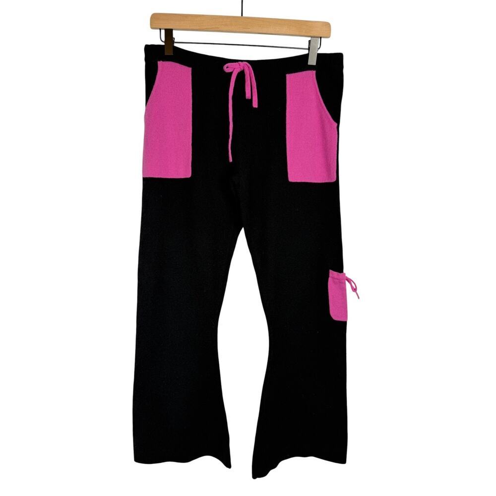 COCHNI ITALY 100% Cashmere Lounge Pants Womens Black Pink 44IT / 8US Luxury Cozy